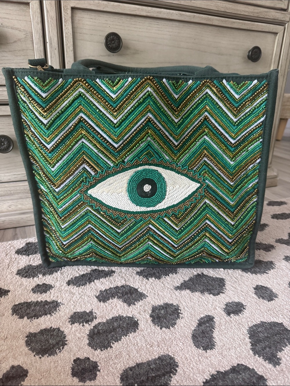 Beaded Green Eye Tote Bag